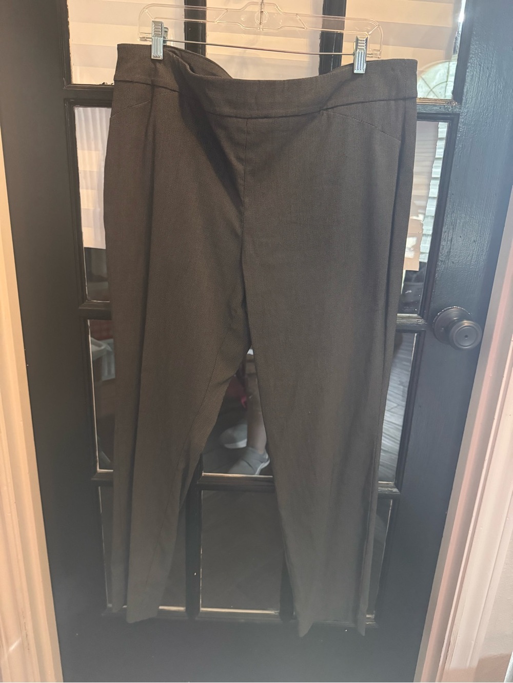 Classic Straight-Leg Dress Pants in tiny checked gray and black